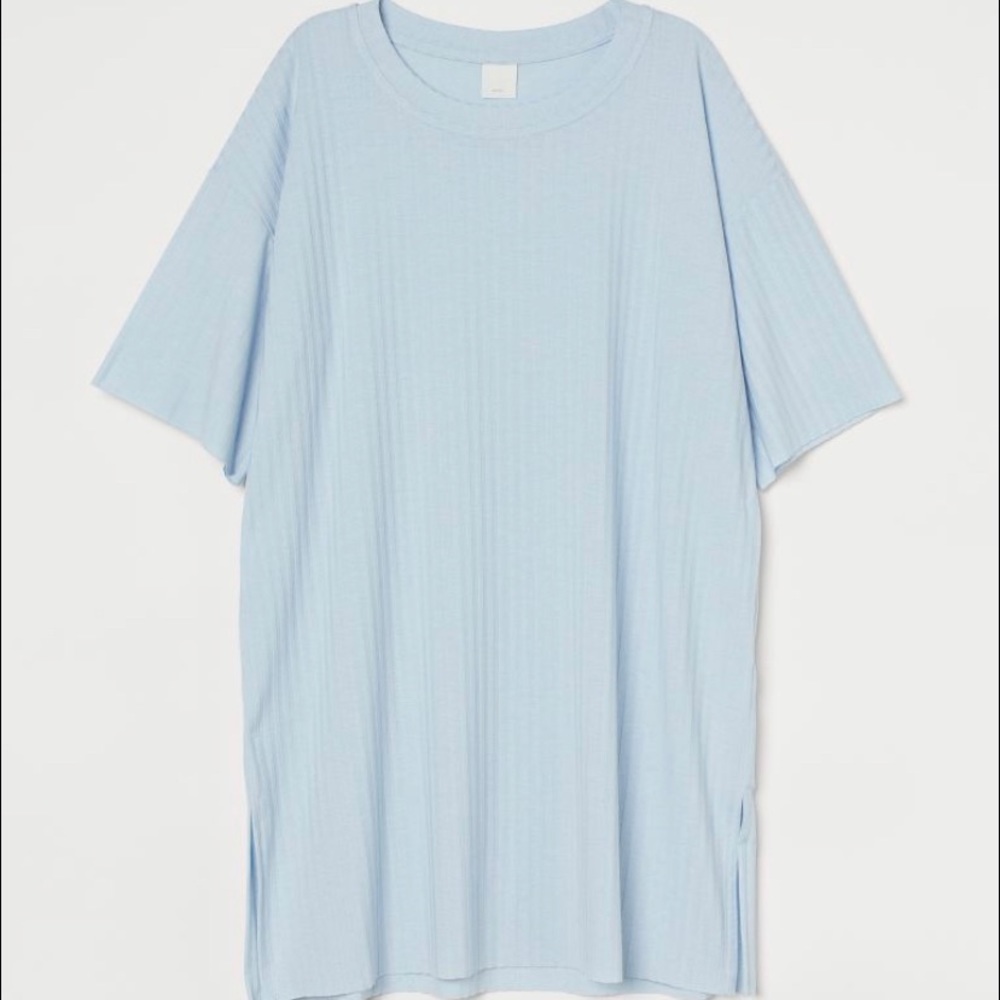 Powder Blue Ribbed Jersey Shirt H&M